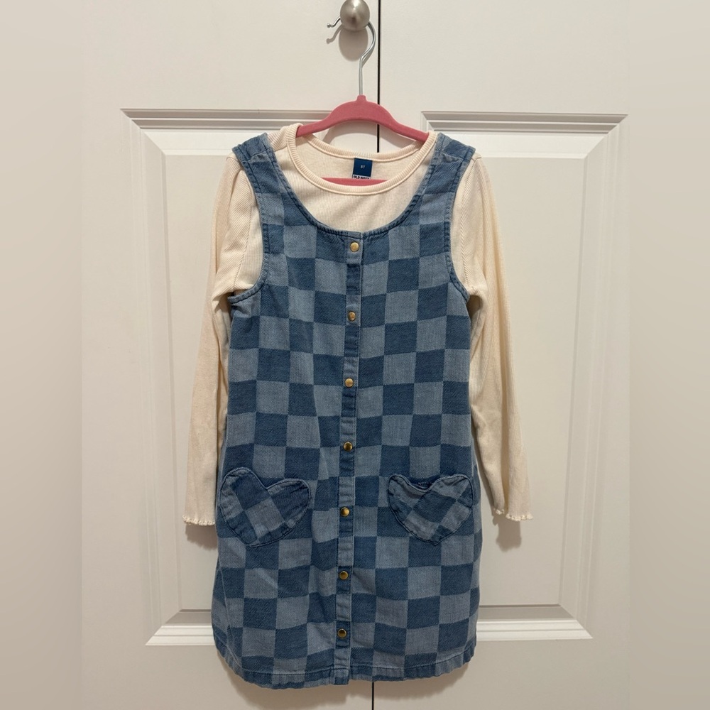 Old Navy Girl’s 5T Blue Checkered Kids Casual Heart Pocket Dress